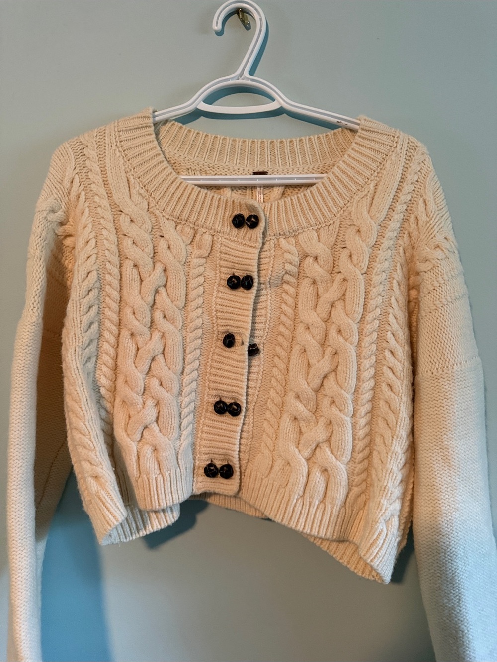 Free People Cream Cable-Knit Button Cardigan